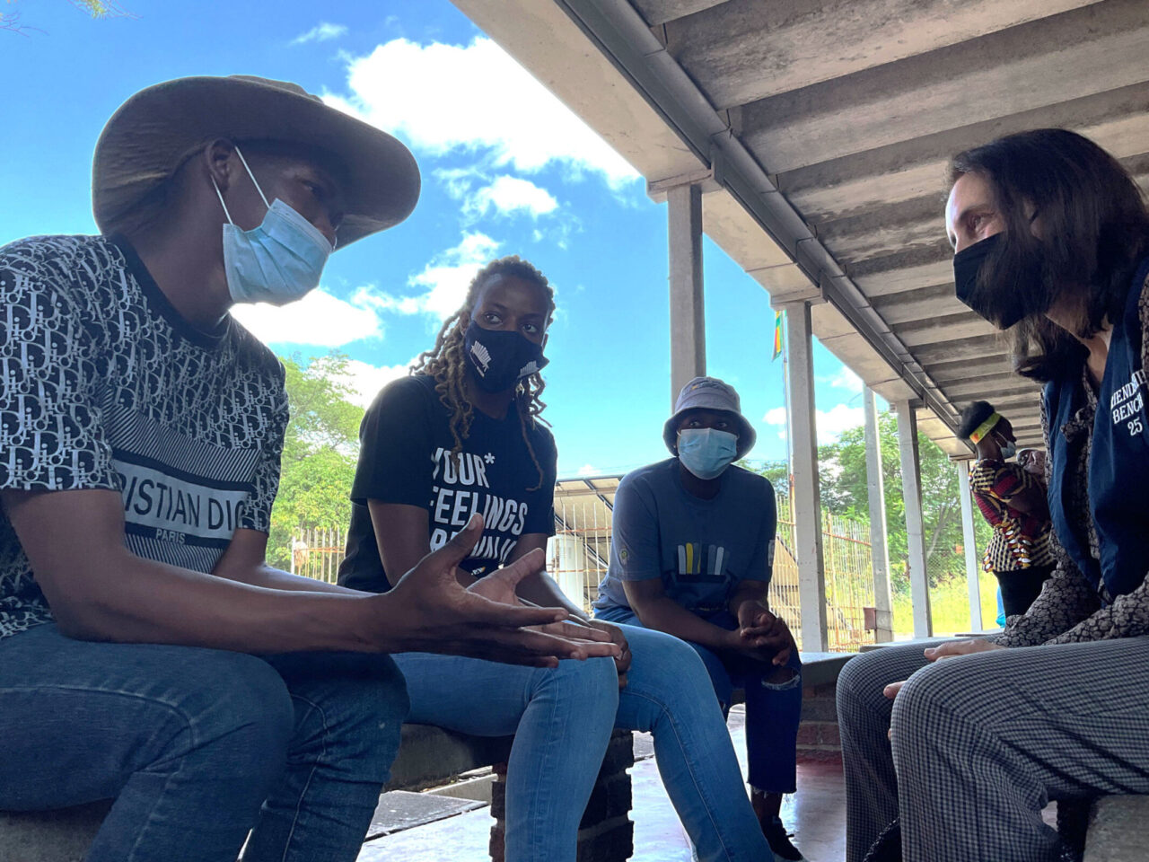 Prof Abas visiting the Youth Friendship Bench team, Zimbabwe. Credit: The Friendship Bench